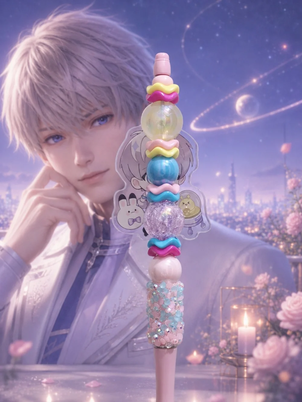 Love and Deepspace Xavier Handmade Beaded Pen & Acrylic Charm